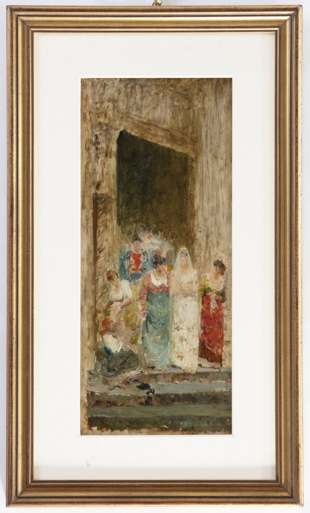francesco paolo michetti: L'uscita della sposa (Studio) Opera firmata al retro